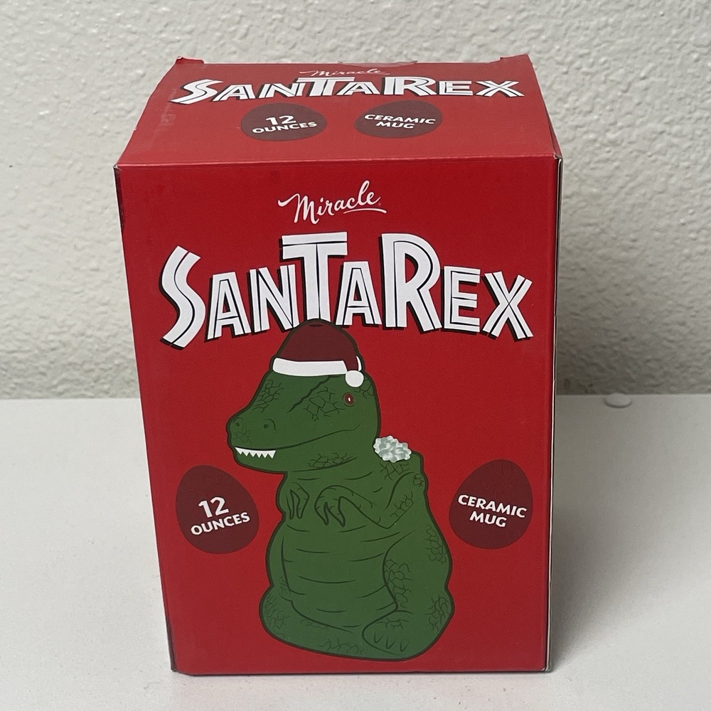 Miracle SanTaRex T-Rex Dinosaur Christmas Mug Santa Hat 12 oz Ceramic 2022